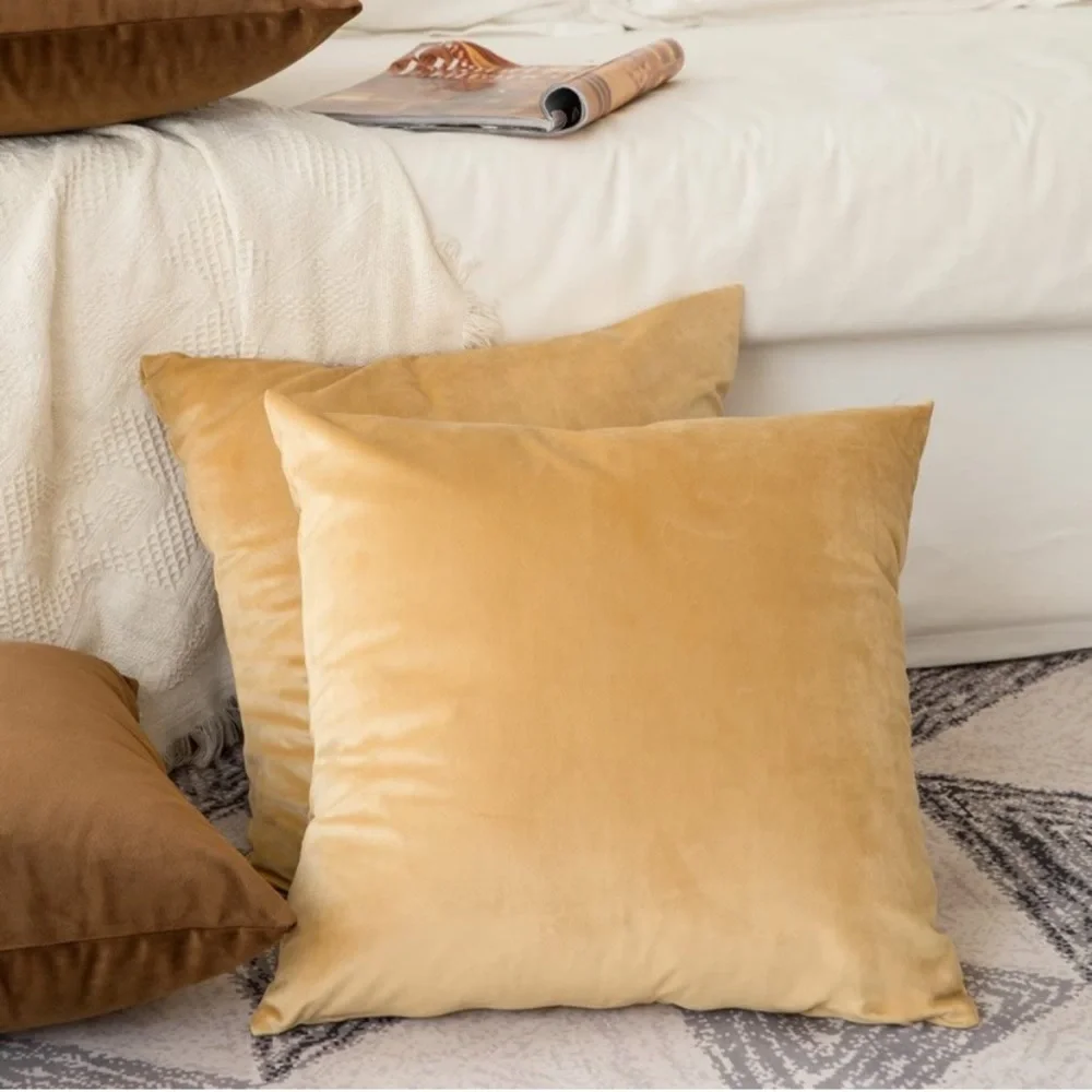 Luxury Home | Elegant Chic Golden Khaki Soft Velvet Throw Pillow Covers